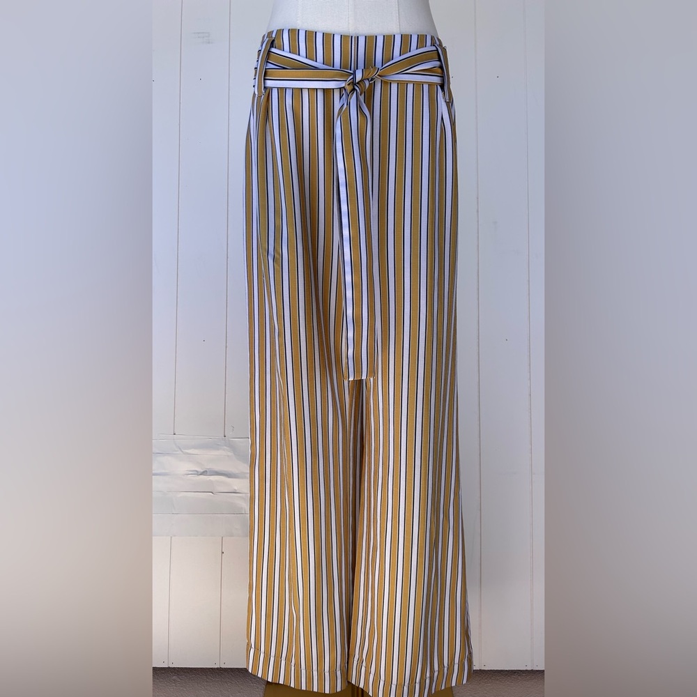 etophe studios Women’s High-Waisted Wide Leg Striped Pants Belted Size‎ Large